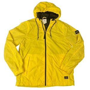 HM LOGG Mens Yellow Hooded Windbreaker Jacket Full Zip Mesh Lined Size Medium